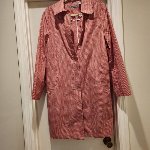 Vintage Marsh Landing 100% Cotton Spring Red Gingham Coat Size Large Retro - Picture 8 of 15